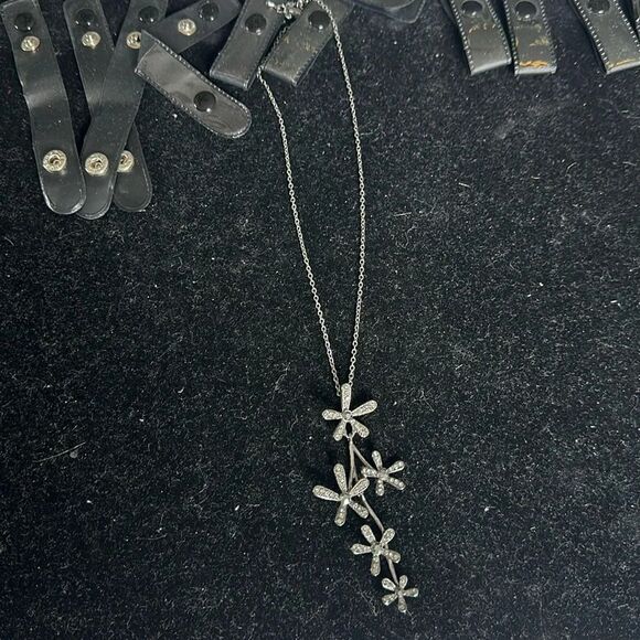 Pewter Tone Flower Cluster Statement Necklace - Picture 2 of 5